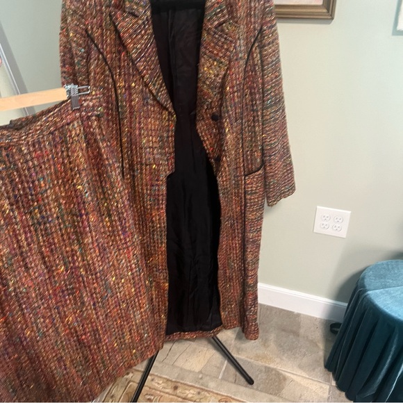 Incredible vintage rainbow tweed trench coat and skirt set designer NY - Picture 7 of 11